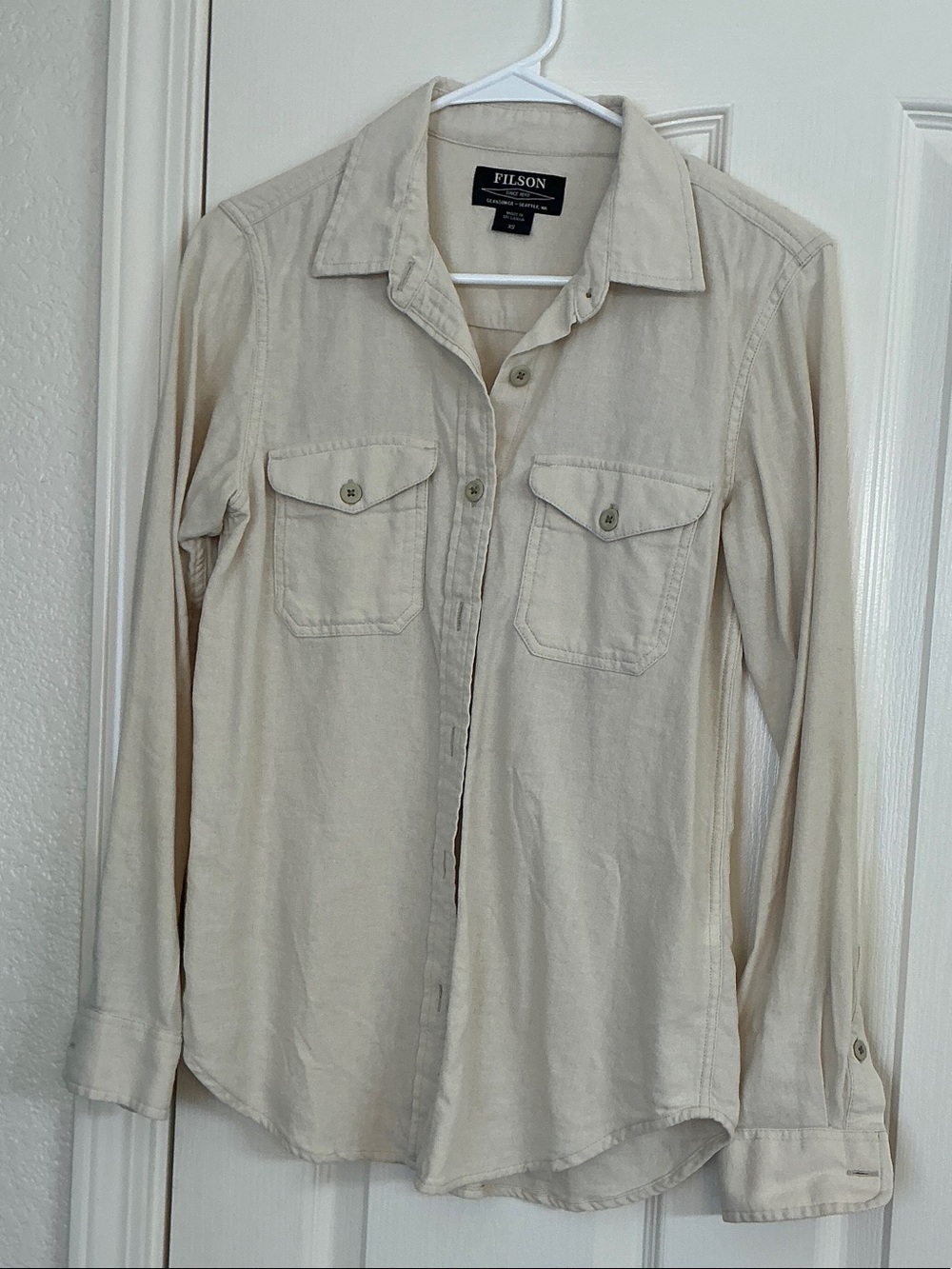 Filson Cream Button-Down Workshirt with Chest Pockets